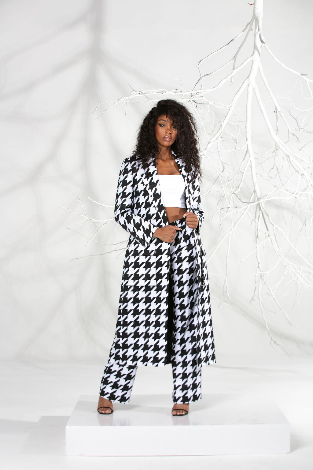 Womens Trench Houndstooth Summer Suit