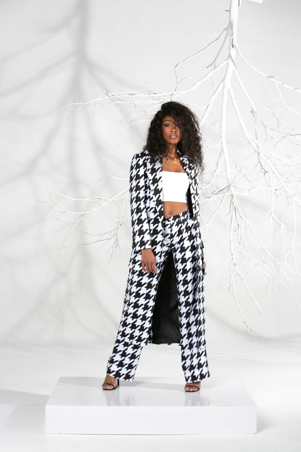 Womens Trench Houndstooth Summer Suit